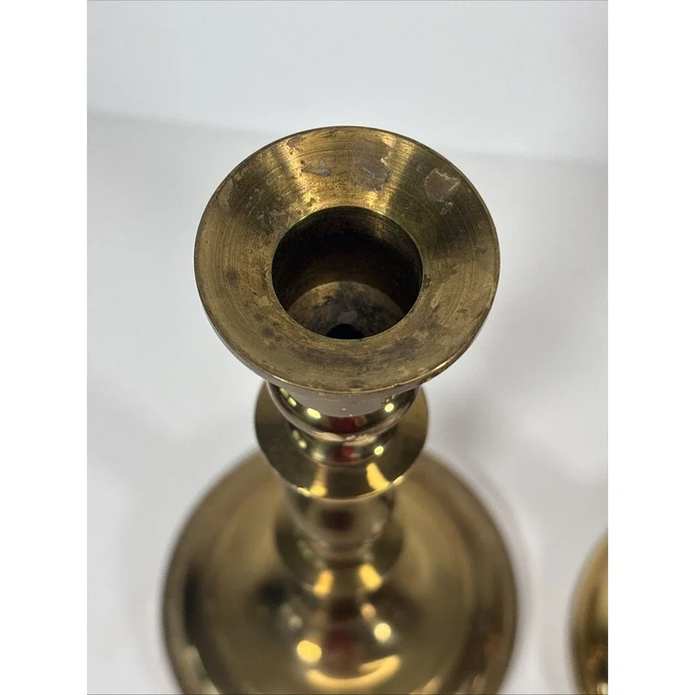 Antique Pair Brass Beehive Candlesticks Victorian Baluster 8”H Marked W